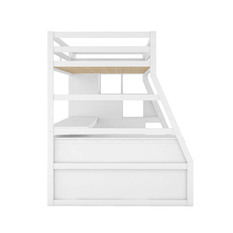 White Twin Wood Loft Bed with Drawers, Shelves, Ladder, and Desk