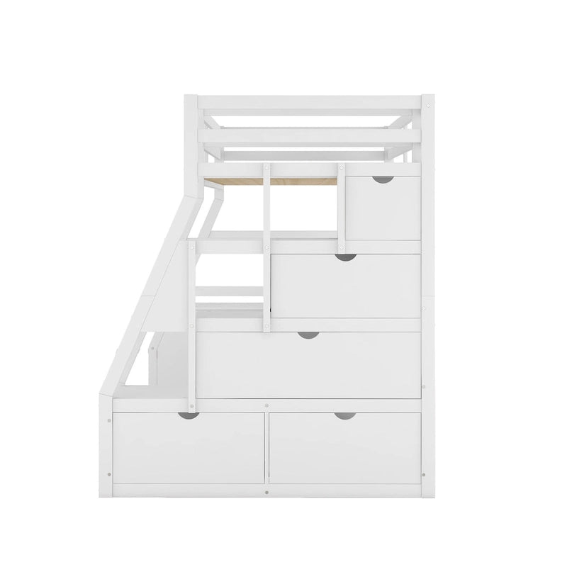 White Twin Wood Loft Bed with Drawers, Shelves, Ladder, and Desk
