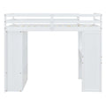 White Twin Size Solid Wood Loft Bed with Shelves and LED Light