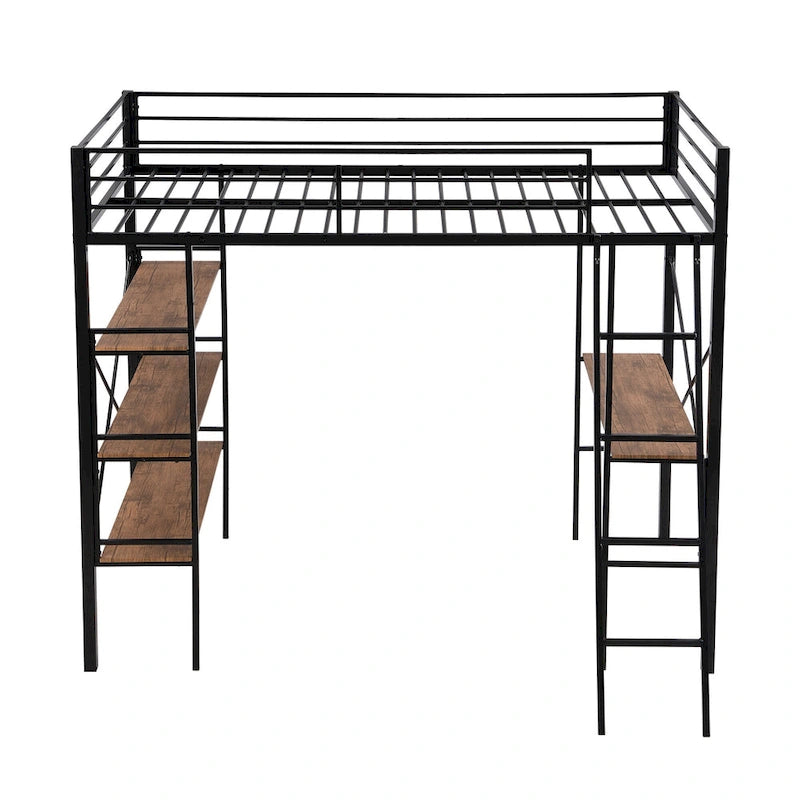 Black Twin Metal Loft Bed with Shelves and Desk for Kids