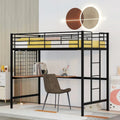 Black Twin Metal Loft Bed with Desk, Ladder, and Metal Grid