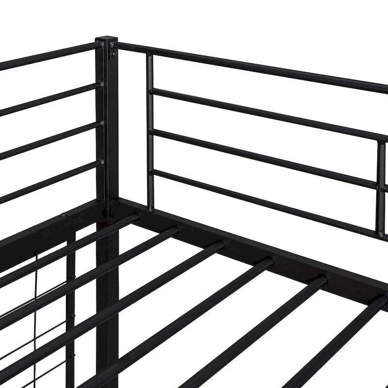 Black Twin Metal Loft Bed with Desk, Ladder, and Metal Grid