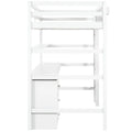 White Twin Size Solid Wood Loft Bed with Desk, Blackboard, and Drawers