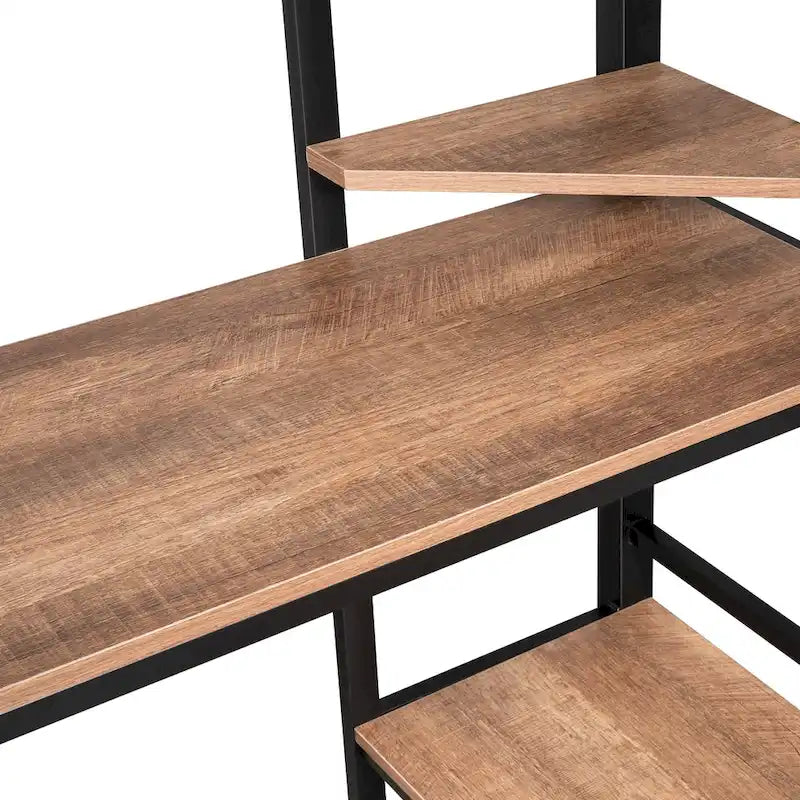 Black Full Metal Loft Bed with Long Desk and Shelves