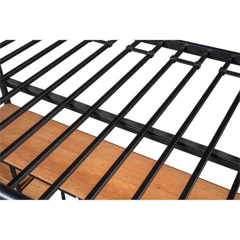 Black Twin Metal Loft Bed with Table and Shelves