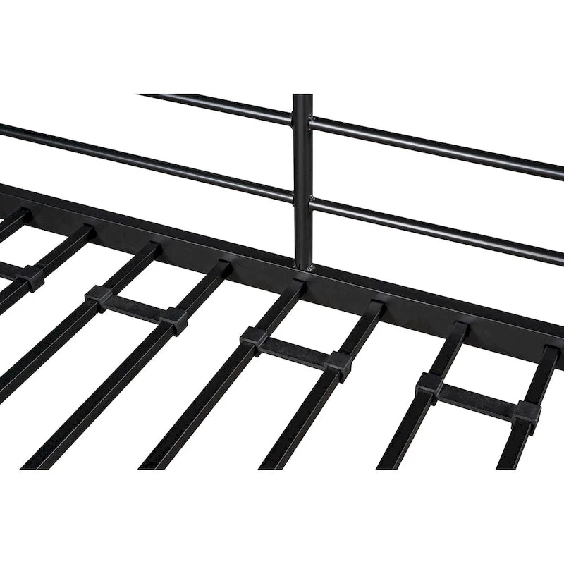 Black Twin Metal Loft Bed with Table and Shelves