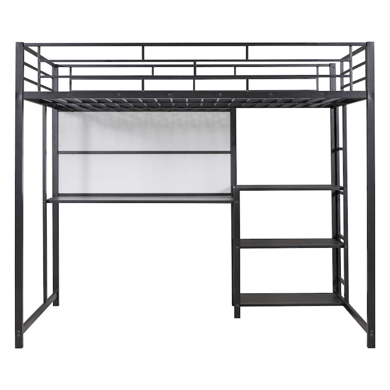 Full Metal Loft Bed with Desk, Whiteboard, and Shelves