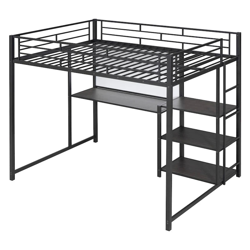 Full Metal Loft Bed with Desk, Whiteboard, and Shelves