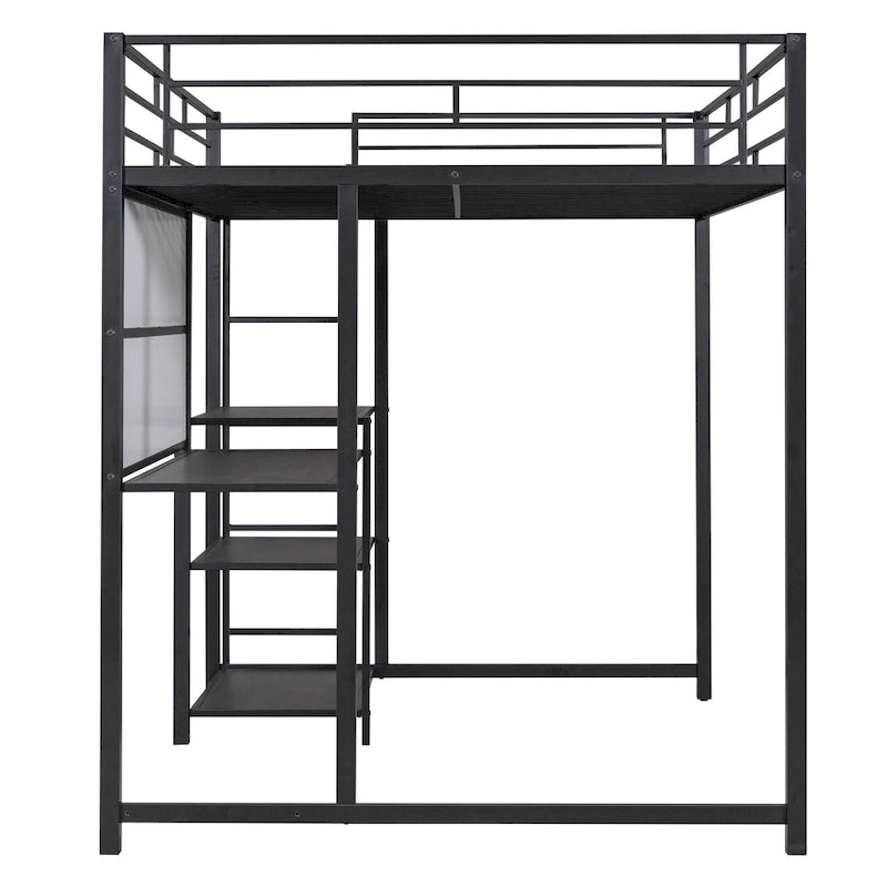 Full Metal Loft Bed with Desk, Whiteboard, and Shelves