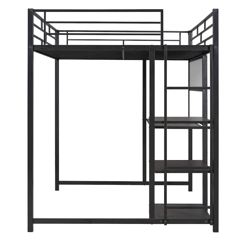 Full Metal Loft Bed with Desk, Whiteboard, and Shelves