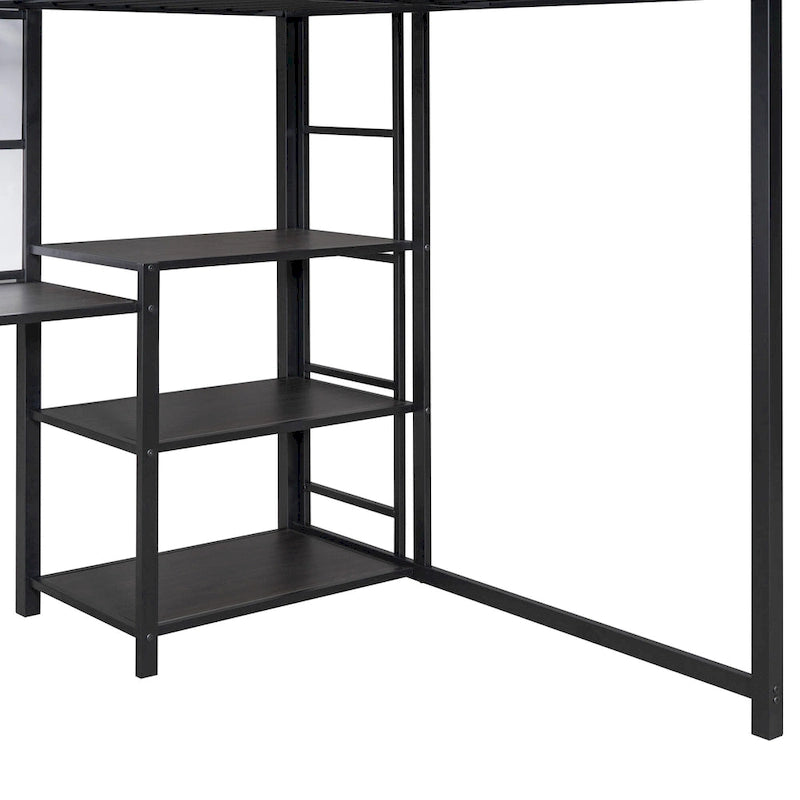Full Metal Loft Bed with Desk, Whiteboard, and Shelves