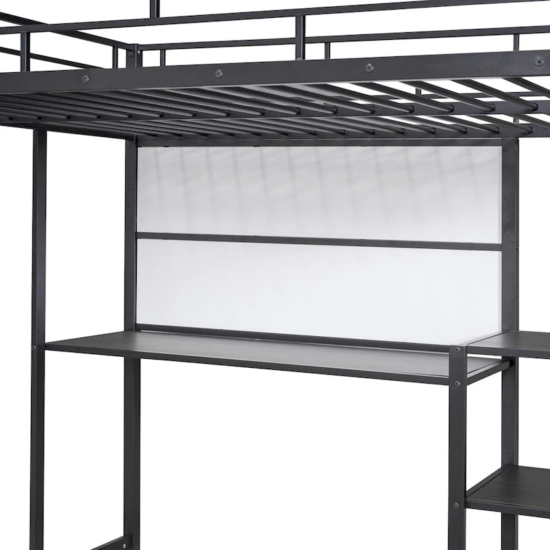 Full Metal Loft Bed with Desk, Whiteboard, and Shelves