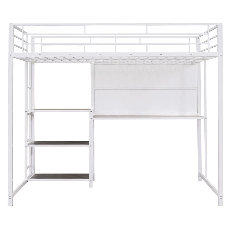 Full Metal Loft Bed with Desk, Whiteboard, and Shelves