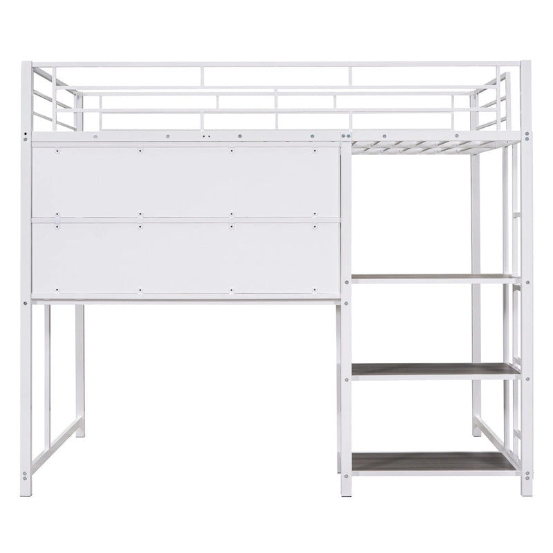Full Metal Loft Bed with Desk, Whiteboard, and Shelves