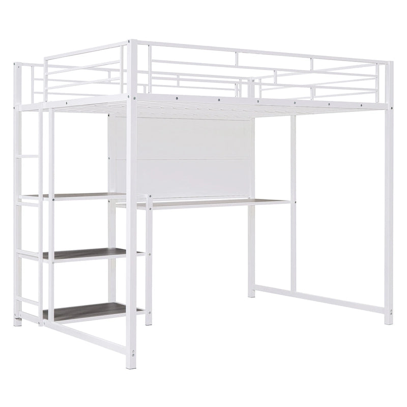Full Metal Loft Bed with Desk, Whiteboard, and Shelves