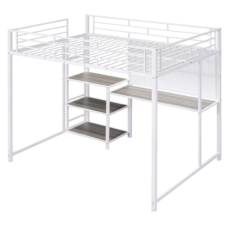 Full Metal Loft Bed with Desk, Whiteboard, and Shelves