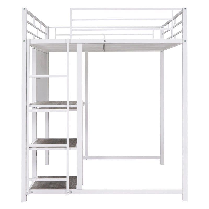 Full Metal Loft Bed with Desk, Whiteboard, and Shelves