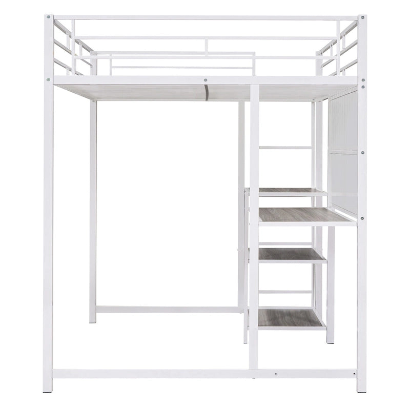 Full Metal Loft Bed with Desk, Whiteboard, and Shelves