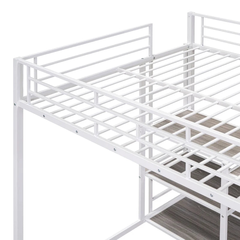 Full Metal Loft Bed with Desk, Whiteboard, and Shelves