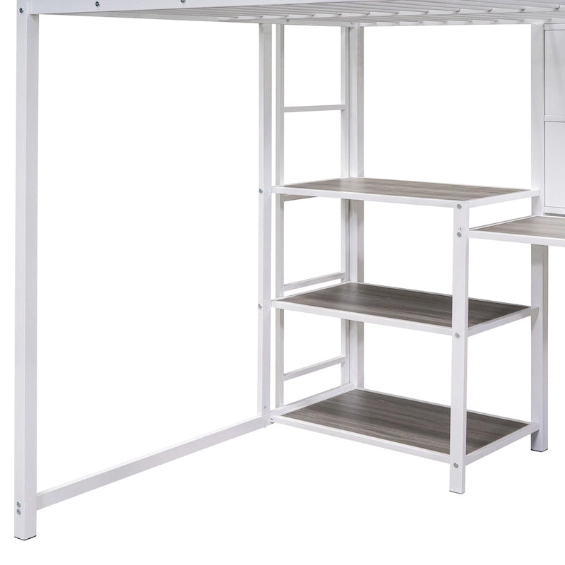 Full Metal Loft Bed with Desk, Whiteboard, and Shelves