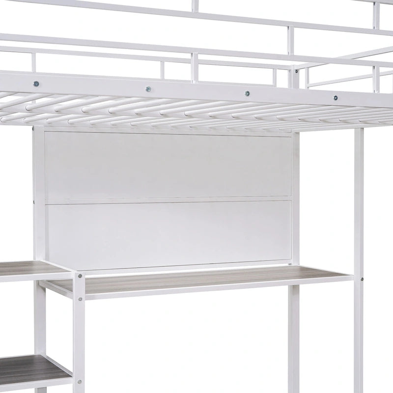 Full Metal Loft Bed with Desk, Whiteboard, and Shelves