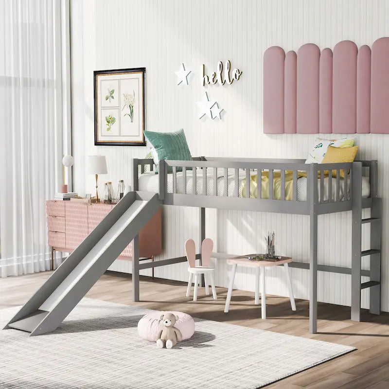 Gray Twin House Platform Bed with Triangle Structure for Kids