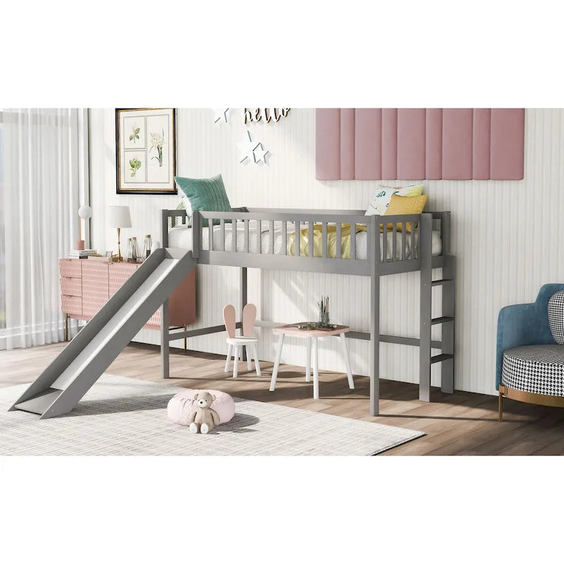 Gray Twin House Platform Bed with Triangle Structure for Kids
