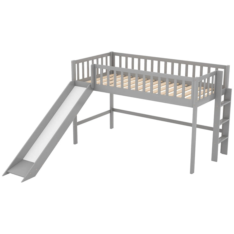 Gray Twin House Platform Bed with Triangle Structure for Kids