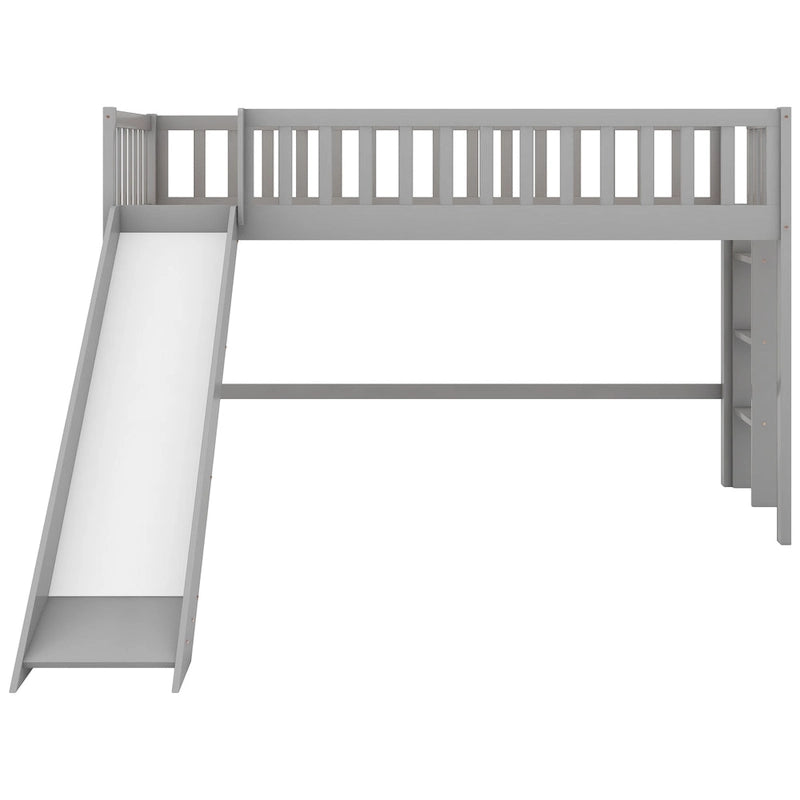Gray Twin House Platform Bed with Triangle Structure for Kids