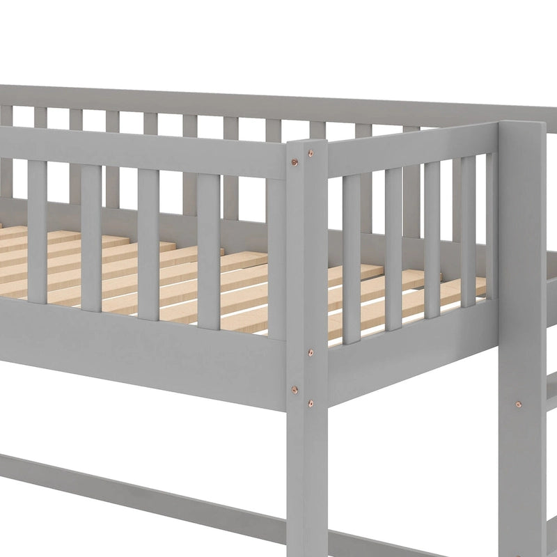 Gray Twin House Platform Bed with Triangle Structure for Kids