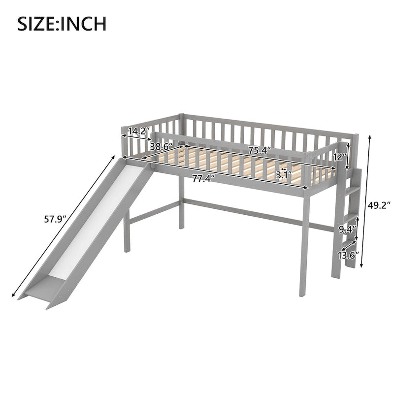 Gray Twin House Platform Bed with Triangle Structure for Kids