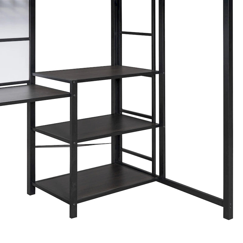 Twin Metal Loft Bed with Desk, Whiteboard, Shelves, and Ladder