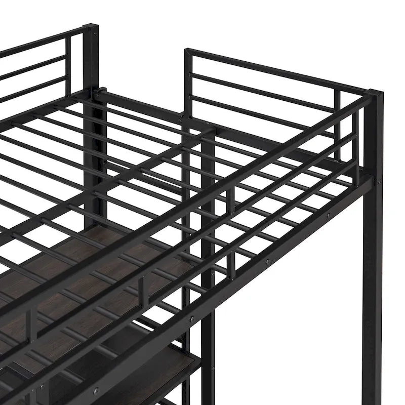 Twin Metal Loft Bed with Desk, Whiteboard, Shelves, and Ladder