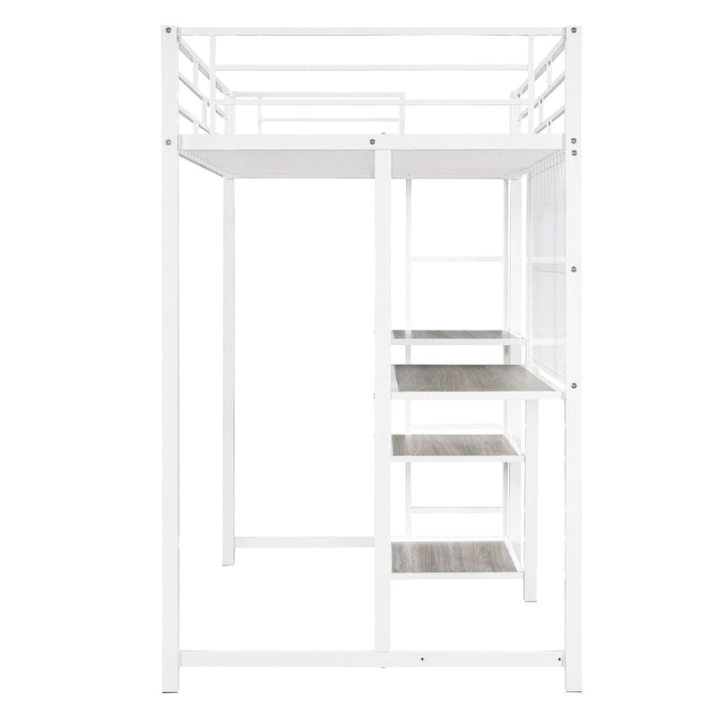 Twin Metal Loft Bed with Desk, Whiteboard, Shelves, and Ladder