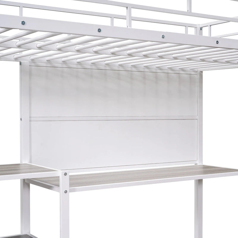 Twin Metal Loft Bed with Desk, Whiteboard, Shelves, and Ladder