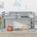 Grey Twin Rubber Wood Loft Bed with Strengthened Slats, Low Height