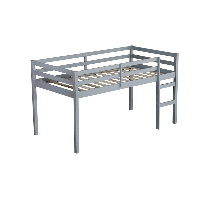 Grey Twin Size Rubber Wood Loft Bed with Strengthened Slats