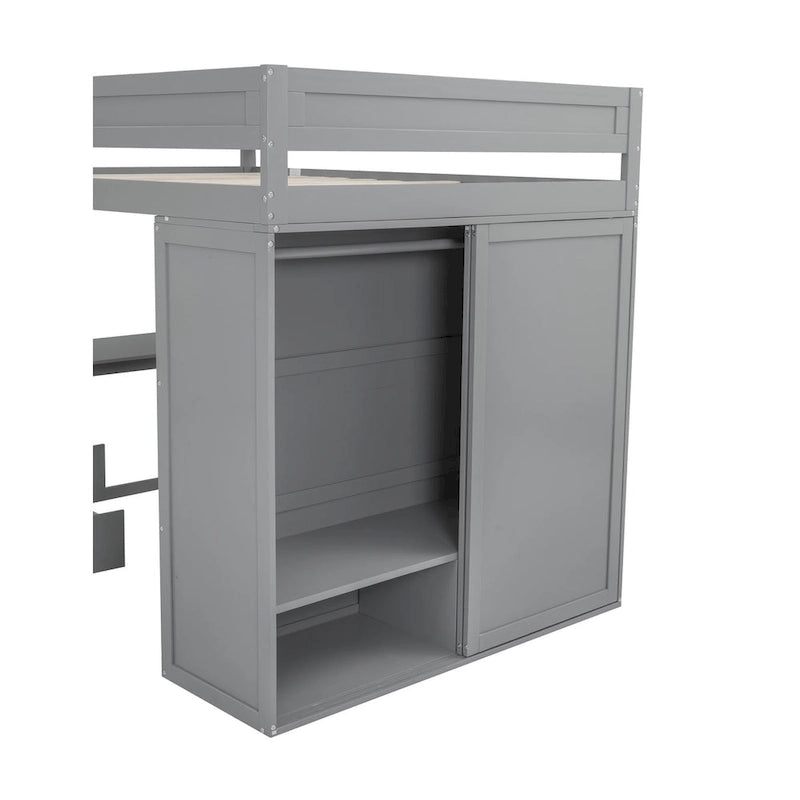 Pine Loft Bed with Wardrobes and Desk