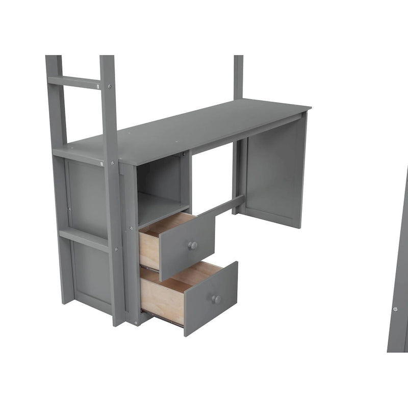 Pine Loft Bed with Wardrobes and Desk