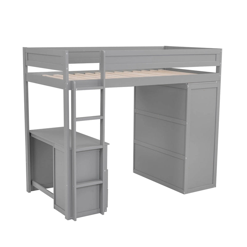 Pine Loft Bed with Wardrobes and Desk