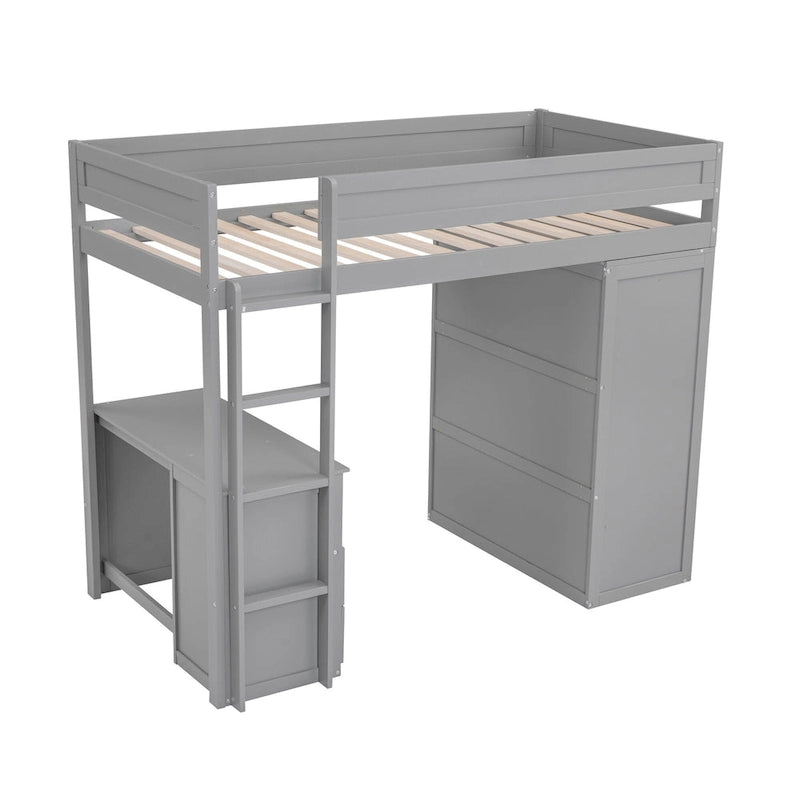 Pine Loft Bed with Wardrobes and Desk