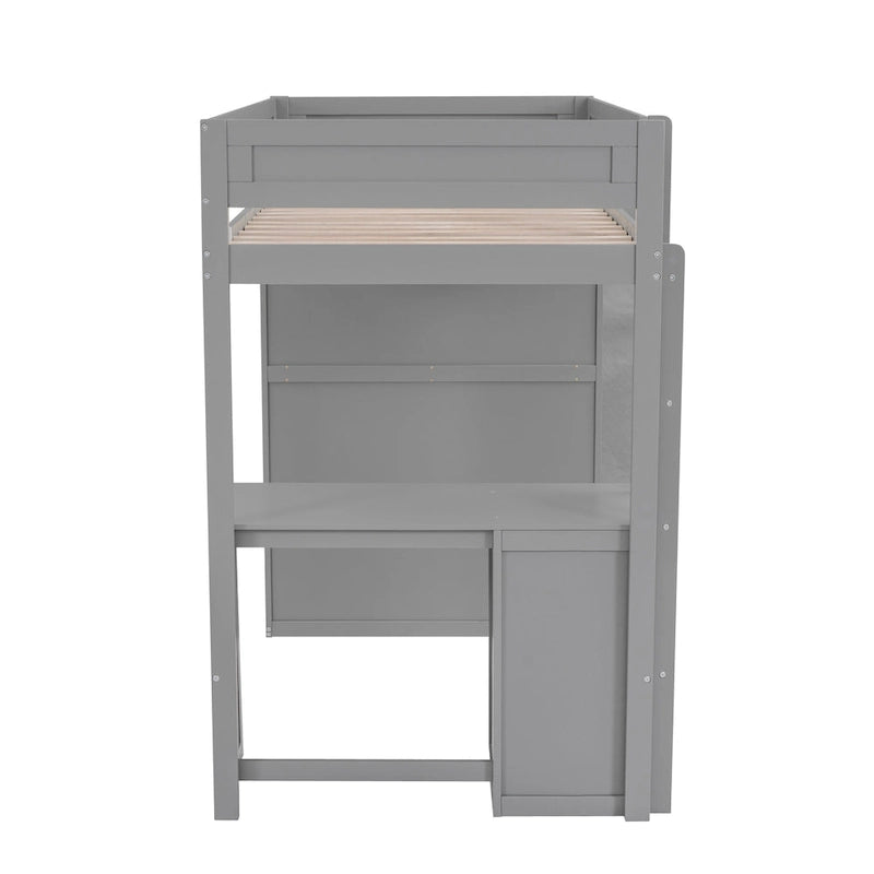 Pine Loft Bed with Wardrobes and Desk