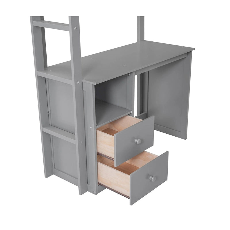 Pine Loft Bed with Wardrobes and Desk
