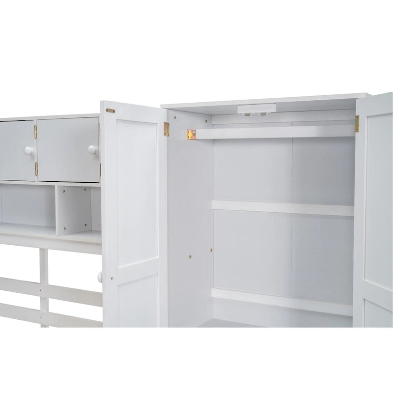 Wood Loft Bed with Integrated Wardrobe and Desk