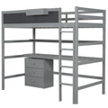 Gray Twin Solid Wood Loft Bed with Desk & Drawers