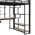 Black Full Metal Loft Bed with Storage Staircase & Wardrobe