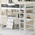 White Twin Solid Wood Loft Bed with Desk and Drawers