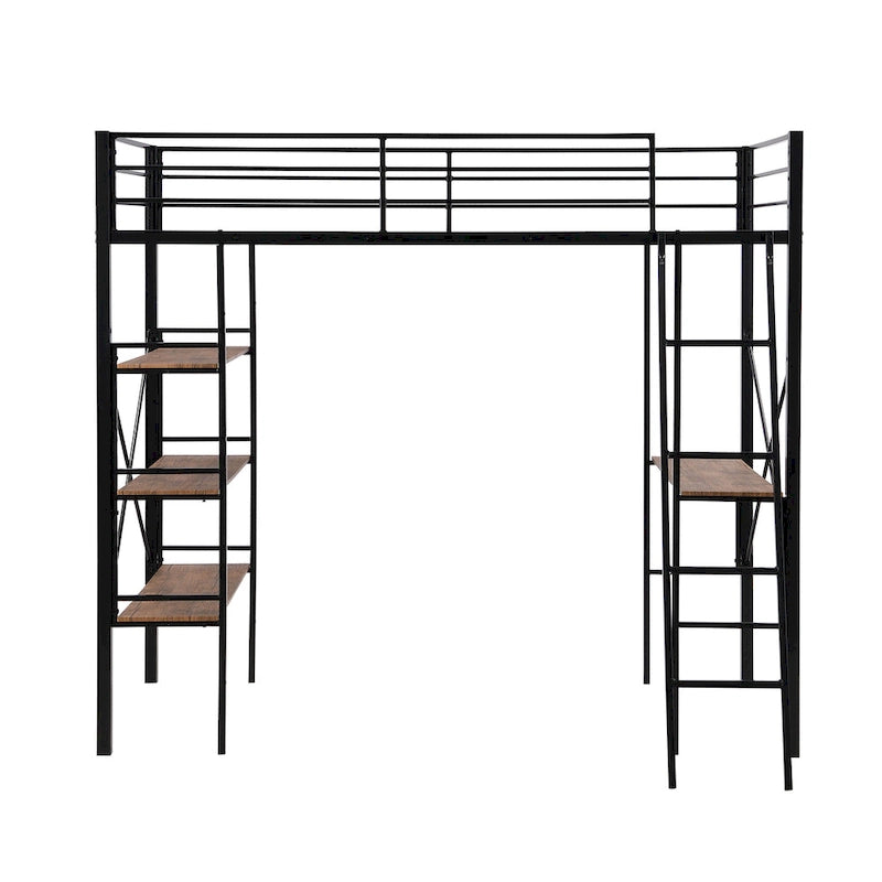 Twin Metal Loft Bed with Desk and Shelves