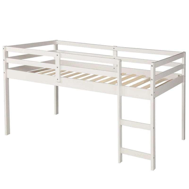 Pine Loft Bed with Movable Desk and Storage Drawers