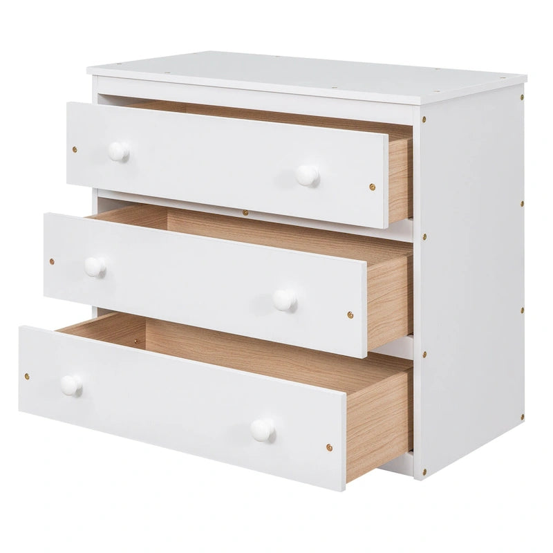 Pine Loft Bed with Movable Desk and Storage Drawers